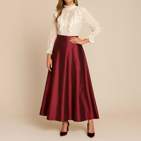 Jessica McClintock Millennium 2000 Burgundy Taffeta Maxi Skirt Size 6 USA VTG - Picture 12 of 12